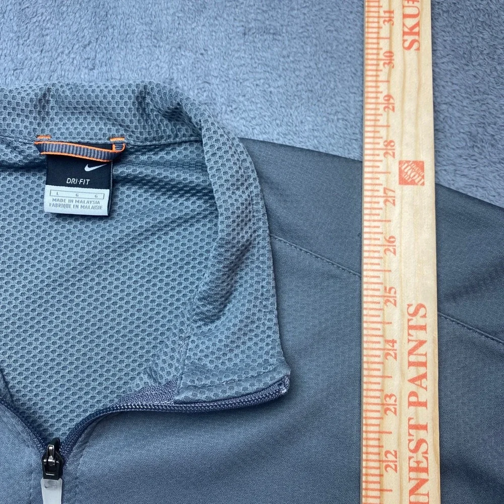 Nike Dri-FIT Mens Large Quarter Zip Pullover Gray Orange Long Sleeve Workout Top